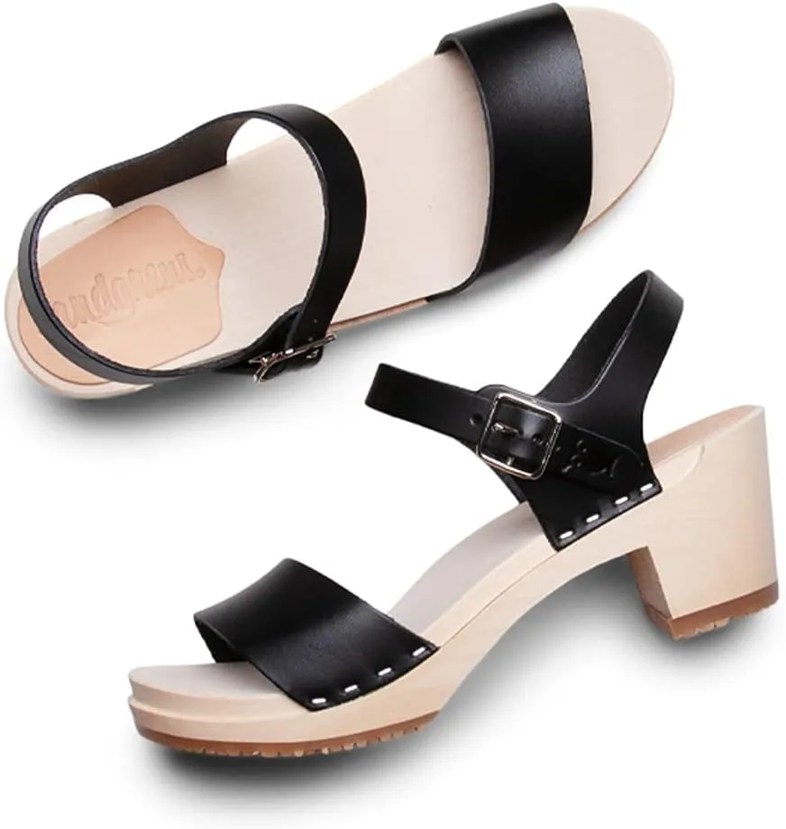 Sandgrens Handmade Swedish Wood Clogs for Women, High Heel Sandals | Vienna High