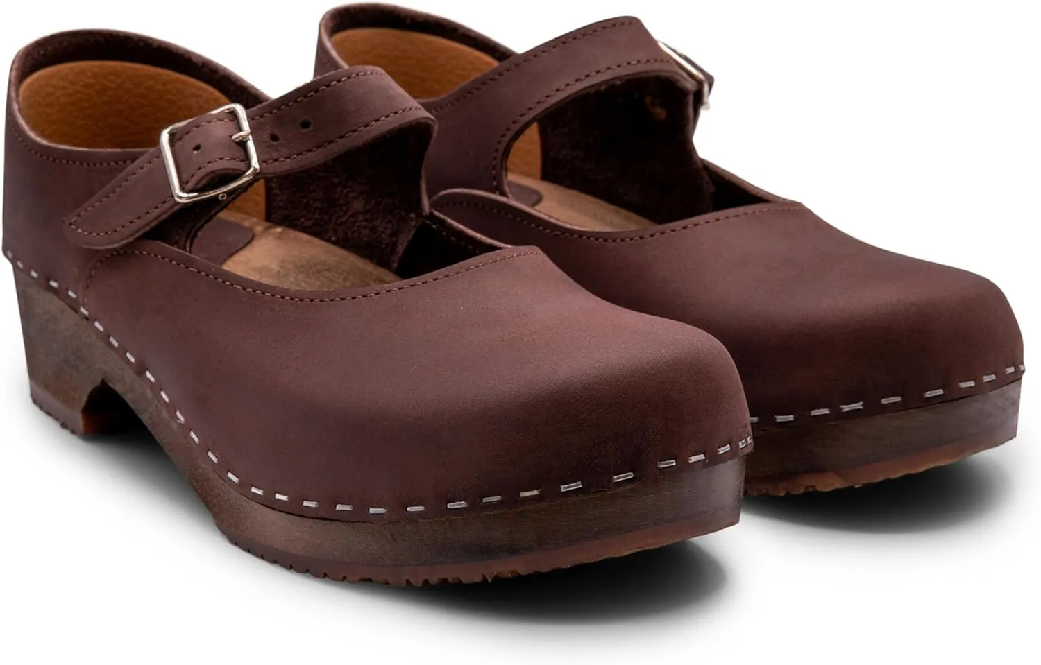 Sandgrens Handmade Swedish Wood Clogs for Women, Low Heel Sandals | Mary Jane