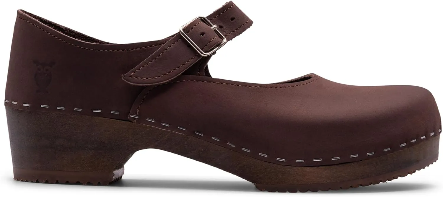 Sandgrens Handmade Swedish Wood Clogs for Women, Low Heel Sandals | Mary Jane