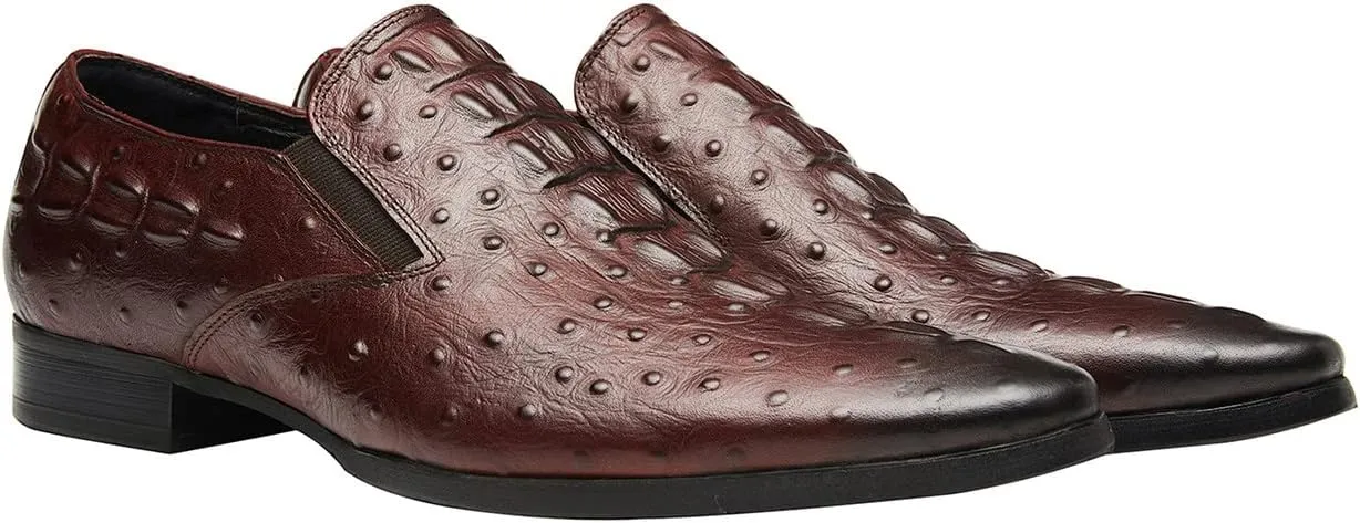Santimon Casual Slip On Pointed-Toe Genuine Leather Alligator Patent Buttons Dress Loafers for Men Fashion Shoes Business Wedding Party Formal