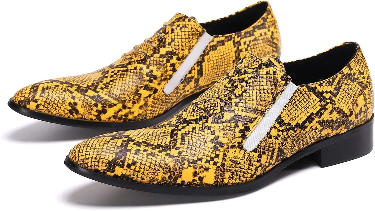 Santimon Mens Dress Driving Loafers Snake Print Leather Classic Casual Plain Toe Multicolor Office Wedding Party Tuxedo Fashion Shoes