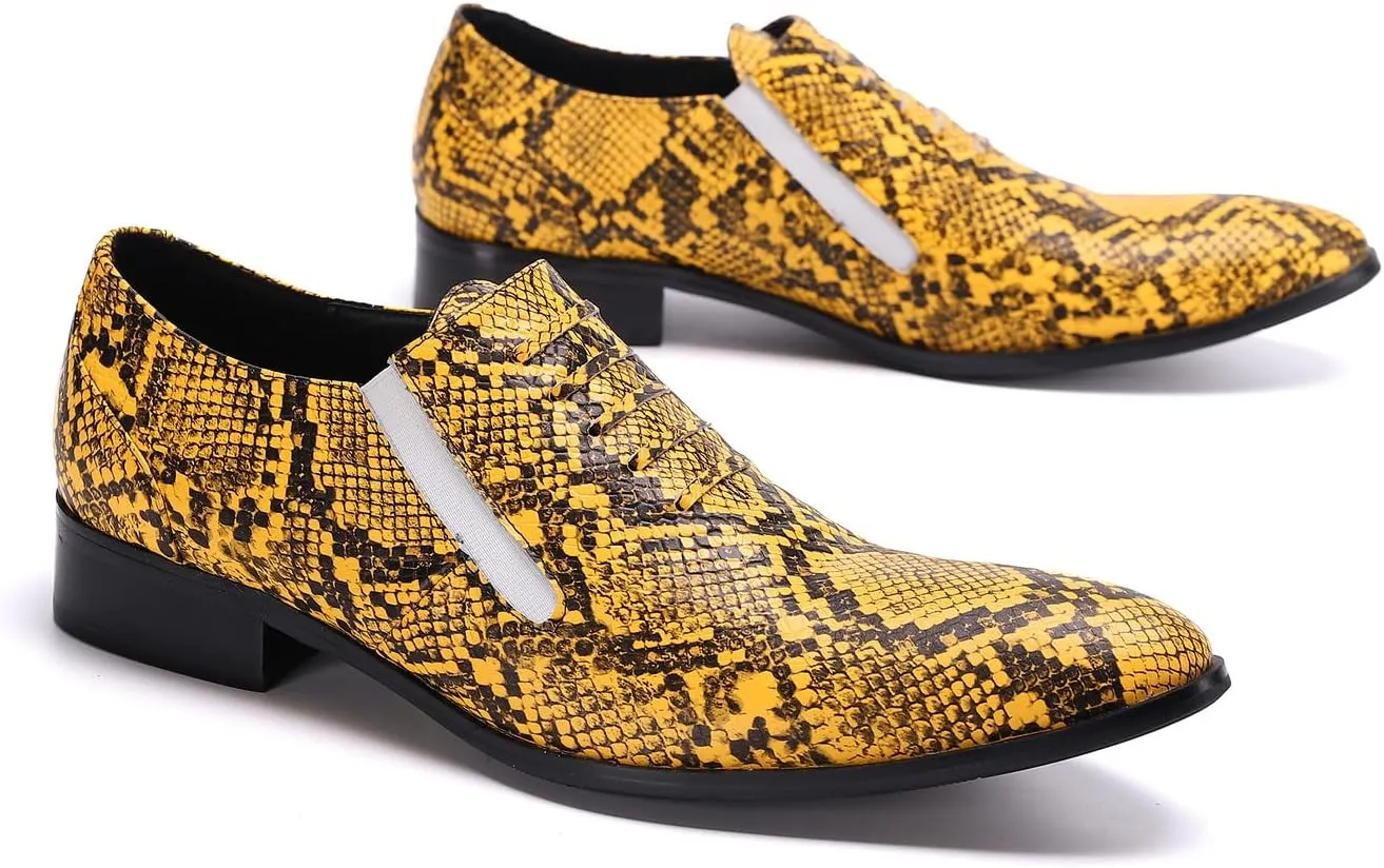 Santimon Mens Dress Driving Loafers Snake Print Leather Classic Casual Plain Toe Multicolor Office Wedding Party Tuxedo Fashion Shoes