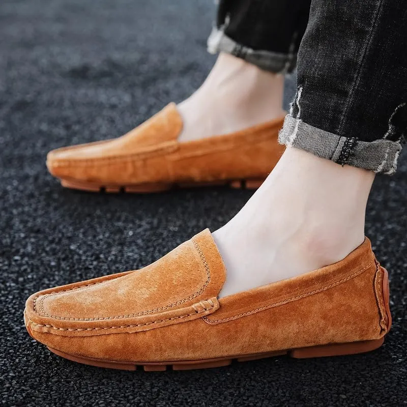 Santimon Mens Driving Penny Loafers Suede Moccasins Slip On Casual Dress Wide Boat Shoes