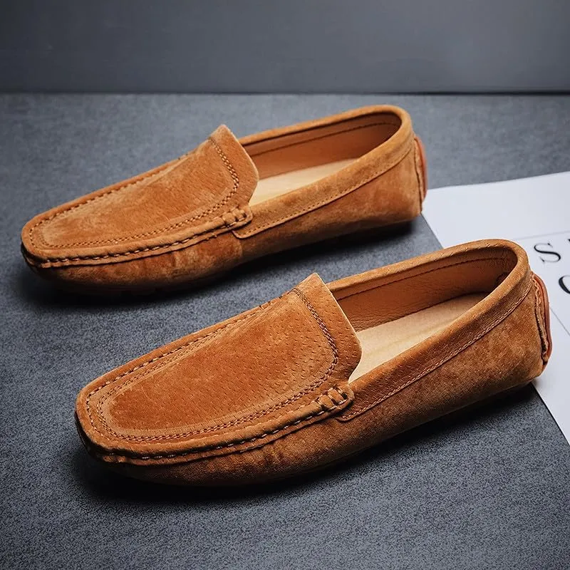 Santimon Mens Driving Penny Loafers Suede Moccasins Slip On Casual Dress Wide Boat Shoes