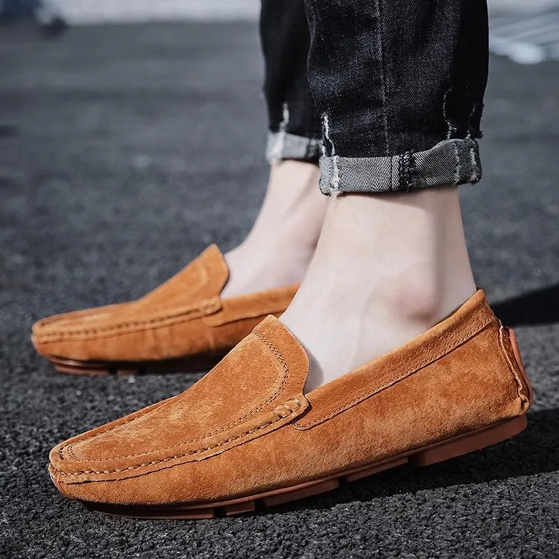 Santimon Mens Driving Penny Loafers Suede Moccasins Slip On Casual Dress Wide Boat Shoes