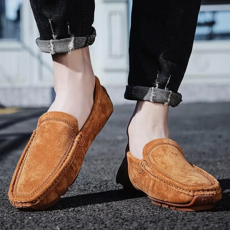 Santimon Mens Driving Penny Loafers Suede Moccasins Slip On Casual Dress Wide Boat Shoes