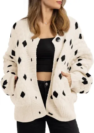 Saodimallsu Womens Chunky Cardigans Button Down Long Sleeve Open Front Plaid Knit Loose Fall Sweater Coats