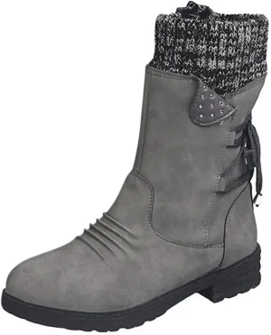 SBGMoSJ Knee High Boots Leather Winter Boots Women Fashionable Leather Fall Boots for Women Mid Calf Womens Boots Soft Leather Mid Calf Wide Calf Wide Calf Cowboy Boots Women Square Toe Tall