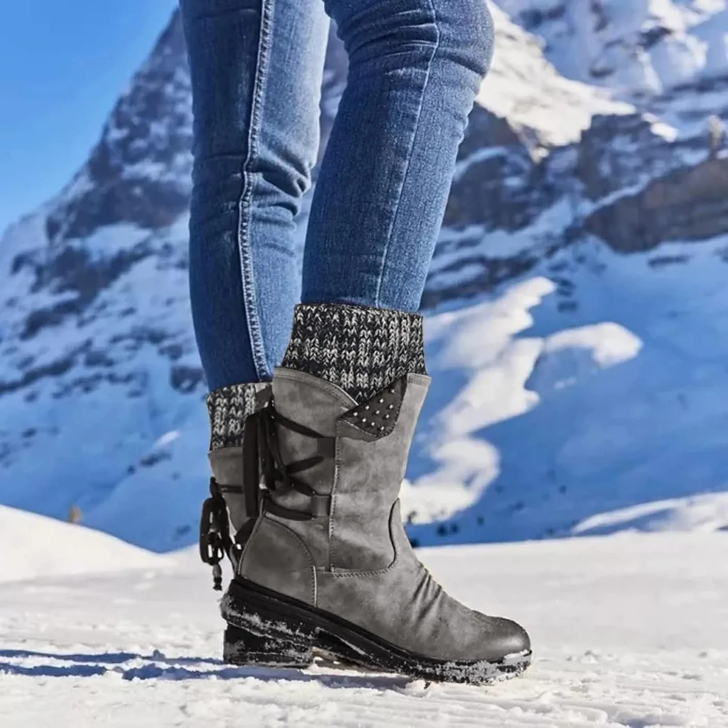 SBGMoSJ Knee High Boots Leather Winter Boots Women Fashionable Leather Fall Boots for Women Mid Calf Womens Boots Soft Leather Mid Calf Wide Calf Wide Calf Cowboy Boots Women Square Toe Tall