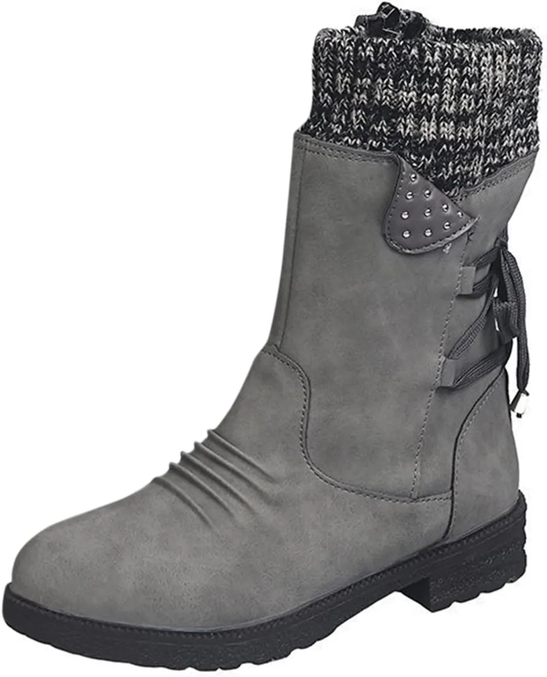 SBGMoSJ Knee High Boots Leather Winter Boots Women Fashionable Leather Fall Boots for Women Mid Calf Womens Boots Soft Leather Mid Calf Wide Calf Wide Calf Cowboy Boots Women Square Toe Tall