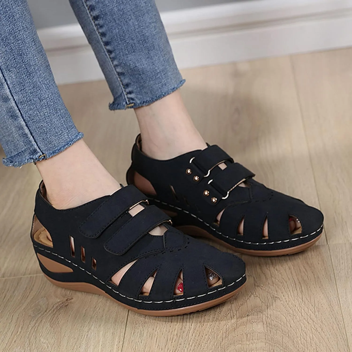 SBGMoSJ Womens Plantar Fasciitis Shoes Orthopedic Diabetic Walking Shoes Walking Sandals Women Red Sandals for Women Wedge Brown Leather Sandals Womens Block Heel Sandals
