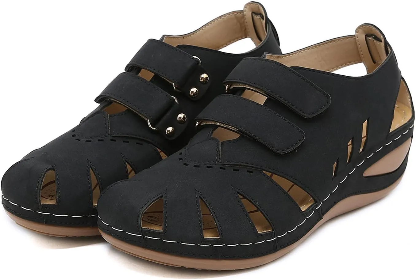 SBGMoSJ Womens Plantar Fasciitis Shoes Orthopedic Diabetic Walking Shoes Walking Sandals Women Red Sandals for Women Wedge Brown Leather Sandals Womens Block Heel Sandals