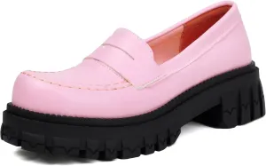 SEIFIN Women's Patent Leather Loafers Platform Chunky Heeled Loafers Penny Loafers Slip On Pumps Round Toe Fashion Dress Uniform Work Business Casual Shoes Shoes