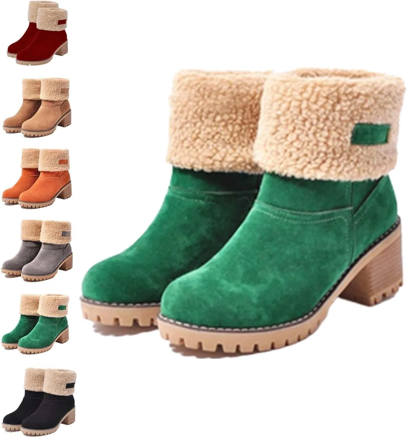 Seniors' Chunky Heel Winter Boots, Winter Boots, Comfortable Slip-On Warm Snow Boots