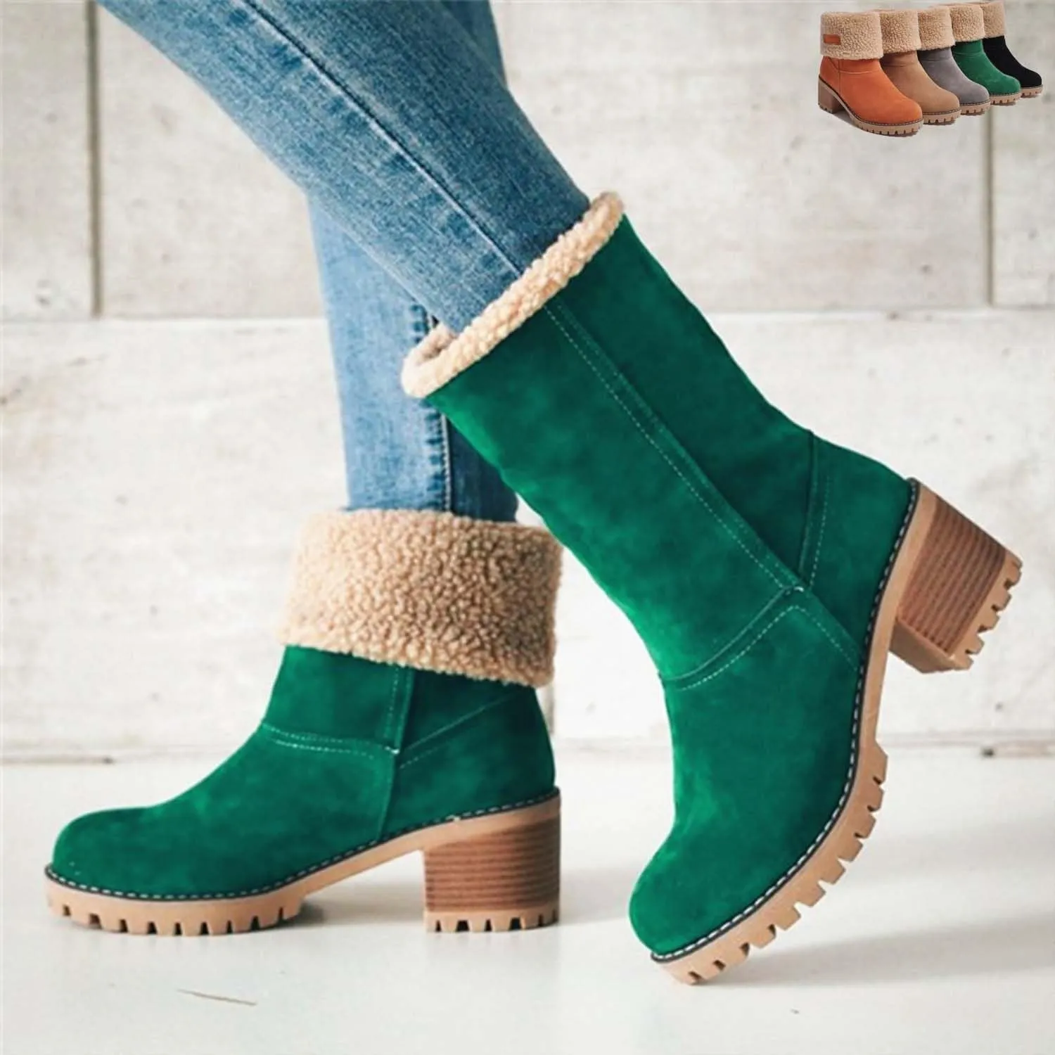 Seniors' Chunky Heel Winter Boots, Winter Boots, Comfortable Slip-On Warm Snow Boots