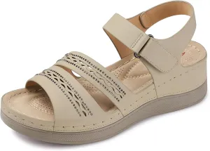 SHIBEVER Wedge Sandals for Women Dressy: Summer Walking Sandals Woman Comfortable - Casual Open Toe Rhinestone Low Wedge Shoes with Ankle Strap