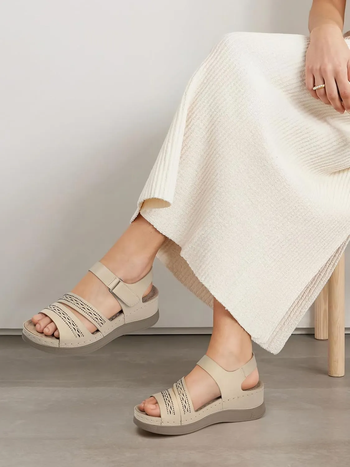 SHIBEVER Wedge Sandals for Women Dressy: Summer Walking Sandals Woman Comfortable - Casual Open Toe Rhinestone Low Wedge Shoes with Ankle Strap
