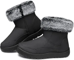 SHIBEVER Winter Boots for Women Snow: Waterproof Slip On Fur Woman Snow Boots Grey Size 7 - Walking Comfortable Warm Shoes