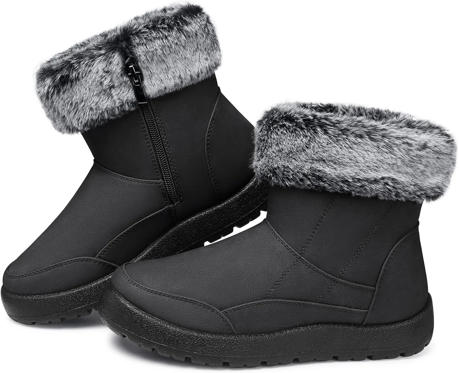 SHIBEVER Winter Boots for Women Snow: Waterproof Slip On Fur Woman Snow Boots Grey Size 7 - Walking Comfortable Warm Shoes