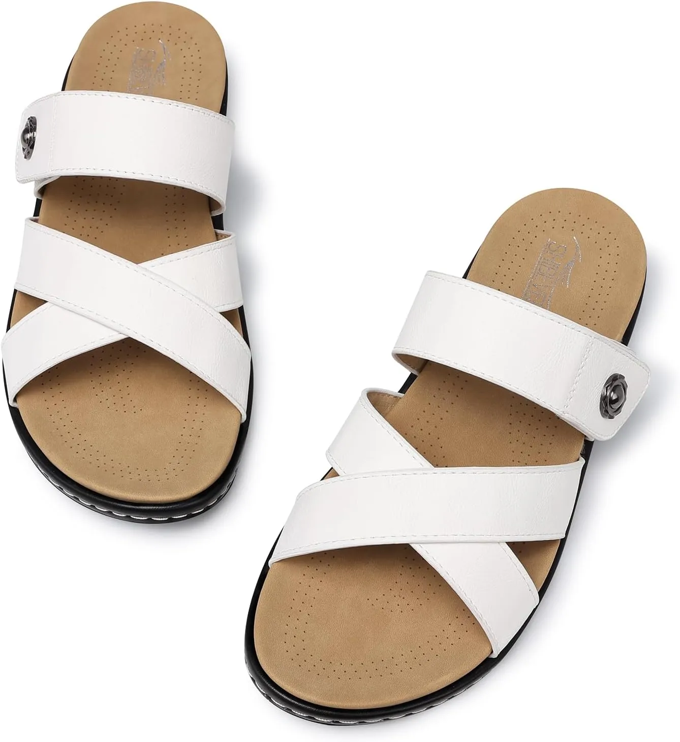 SHIBEVER Women Slides Summer Sandals: Arch Support, Comfort Walking, Adjustable Strap, Open Toe Flat Sandals Size 5-11