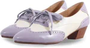 SHODENSE Women Chunky Heel Oxford Loafers Round Toe Lace Up Oxford Pumps Wingtips 2 inch Stacked Block Heel Dress Oxford Shoes Two Tone Retro British Oxford Heels Matte Office Casual 4-11 M US