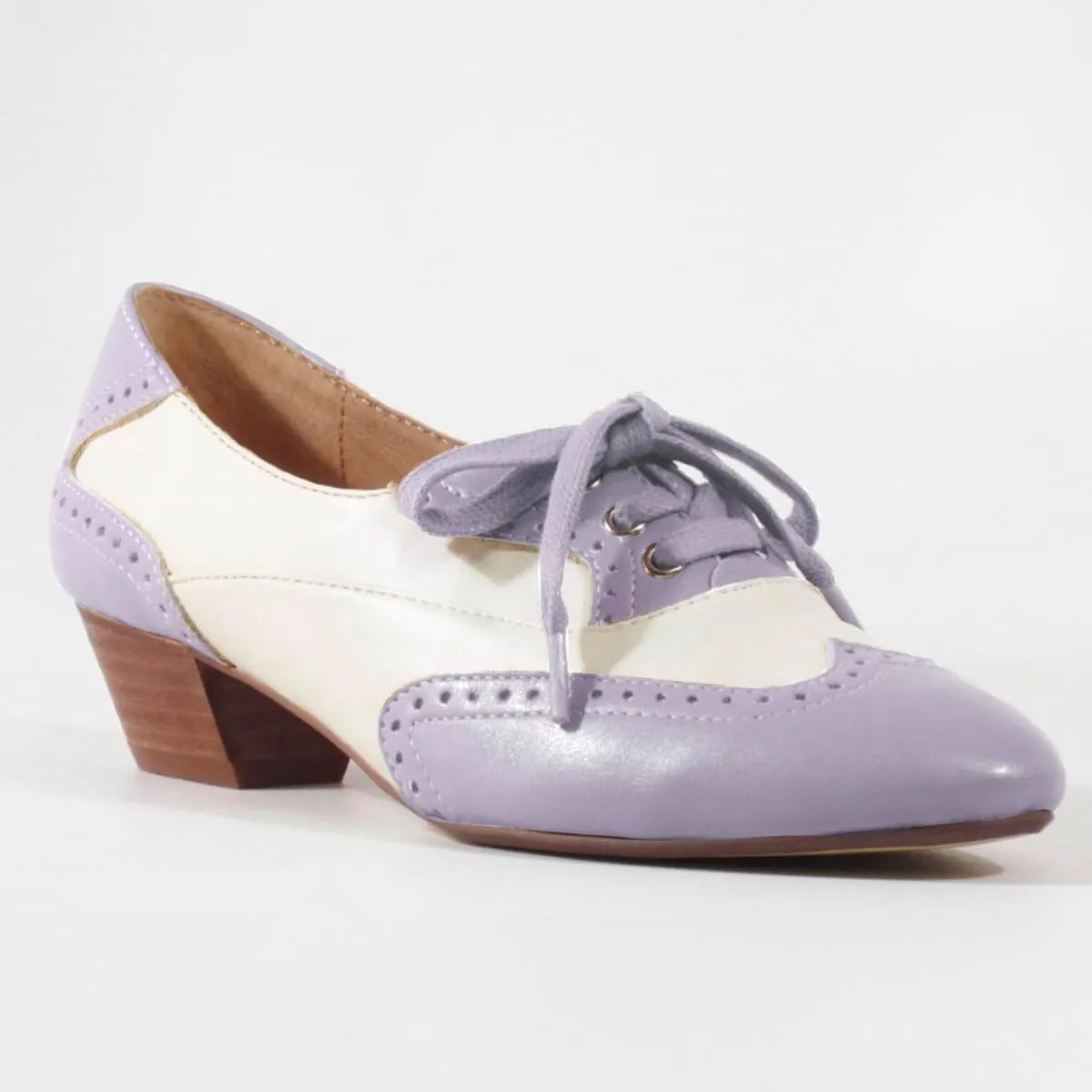 SHODENSE Women Chunky Heel Oxford Loafers Round Toe Lace Up Oxford Pumps Wingtips 2 inch Stacked Block Heel Dress Oxford Shoes Two Tone Retro British Oxford Heels Matte Office Casual 4-11 M US