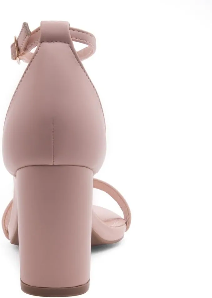 Shoe Land Madeline Women's Low Heels Open Toe Dress Heels with Ankle Strap-Chunky Heeled Sandals, Block Short Heels Pumps Shoes for Wedding Prom and Office