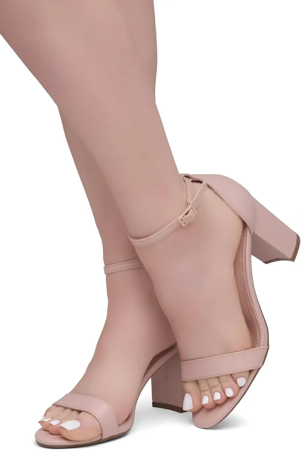 Shoe Land Madeline Women's Low Heels Open Toe Dress Heels with Ankle Strap-Chunky Heeled Sandals, Block Short Heels Pumps Shoes for Wedding Prom and Office