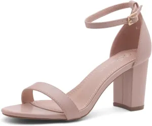 Shoe Land Madeline Women's Low Heels Open Toe Dress Heels with Ankle Strap-Chunky Heeled Sandals, Block Short Heels Pumps Shoes for Wedding Prom and Office