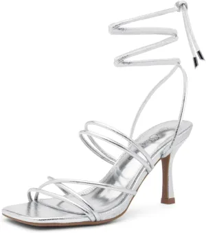 Shoe Land SL-Lumi Women's Lace-Up Heels, Square Open Toe Strappy Heeled Sandals, Ankle Wrap Tie-Up High Heels, Dressy Stiletto Heels for Prom, Wedding, and Party