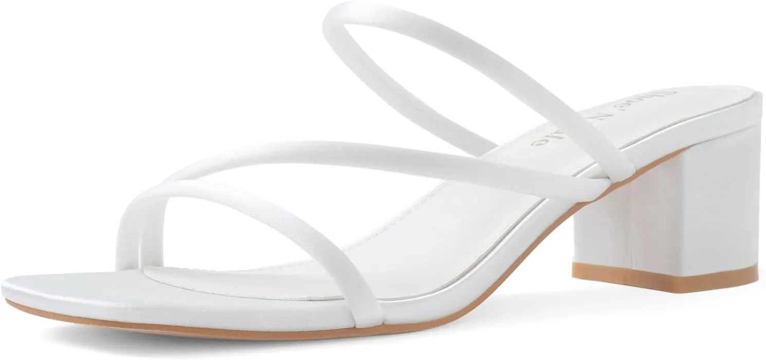 Shoe'N Tale Strappy Heels For Women Low Chunky Block Heel Heeled Sandals Square Open Toe Slip On Slides Mules