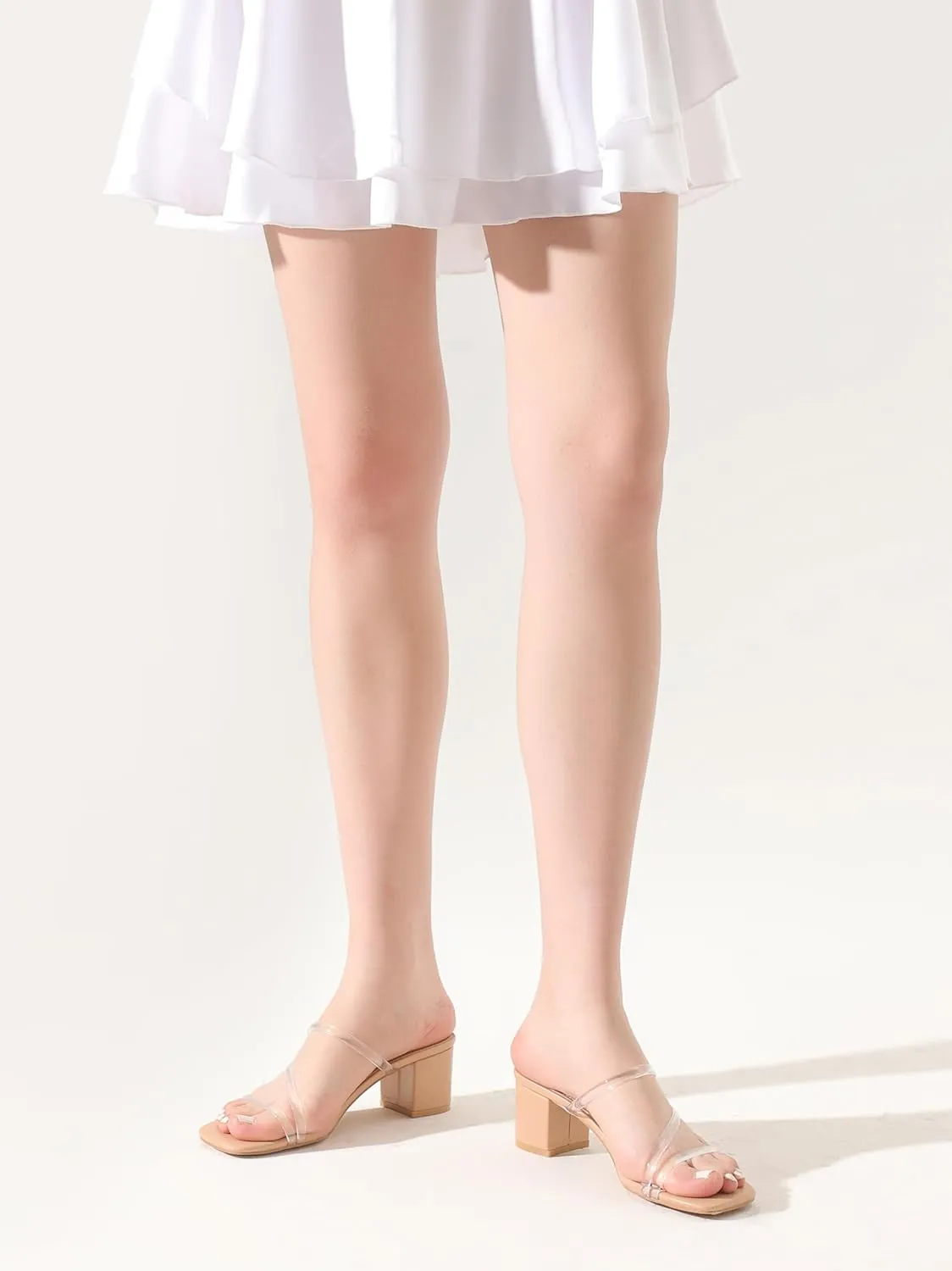 Shoe'N Tale Strappy Heels For Women Low Chunky Block Heel Heeled Sandals Square Open Toe Slip On Slides Mules
