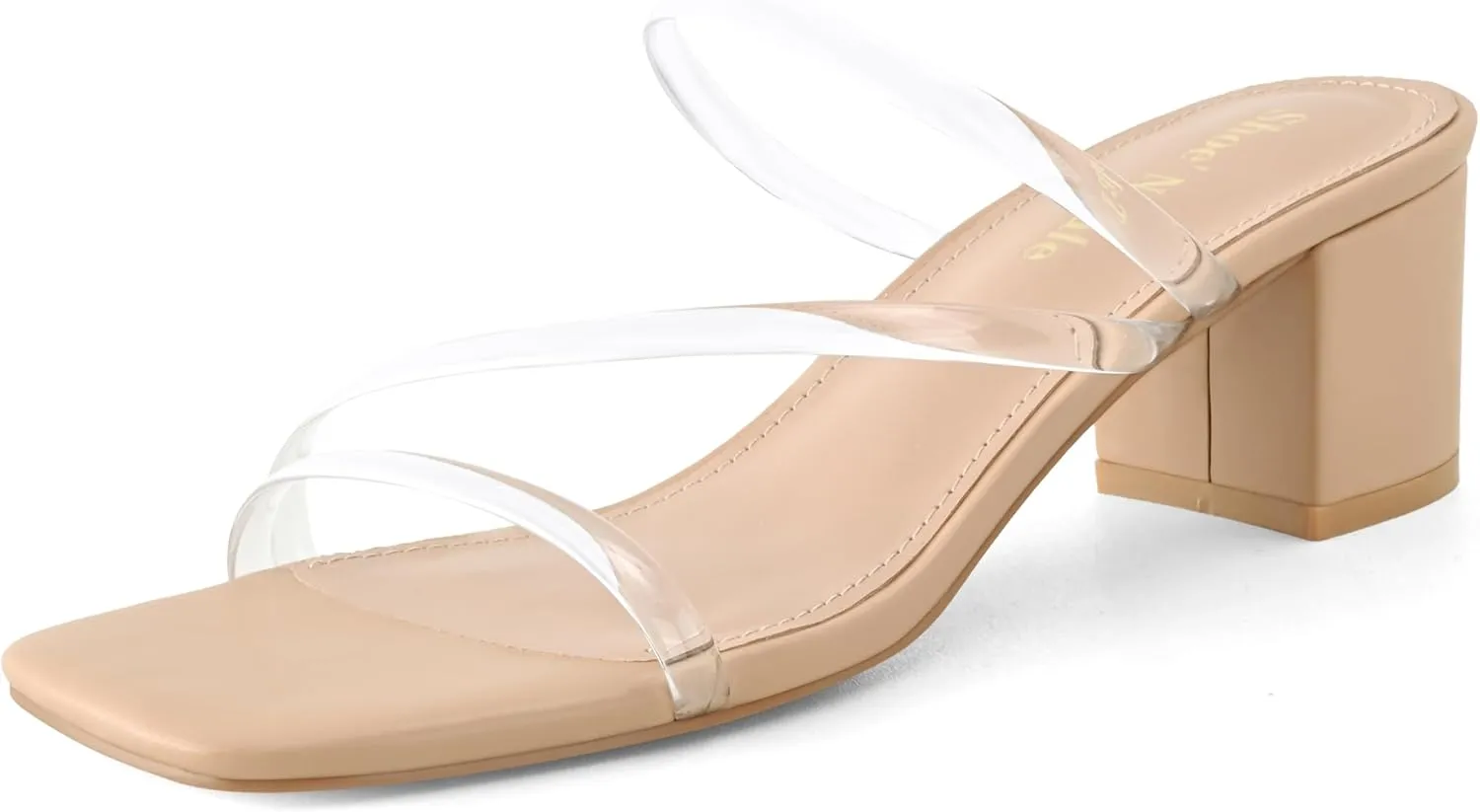 Shoe'N Tale Strappy Heels For Women Low Chunky Block Heel Heeled Sandals Square Open Toe Slip On Slides Mules