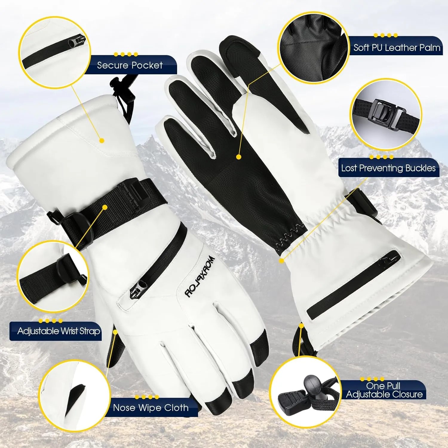 Ski Snow Gloves - 3M Thinsulate Insulated, Warm Winter Snowboard & Snowmobile Gloves for Men & Women - Waterproof & Windproof - Touchscreen Compatible