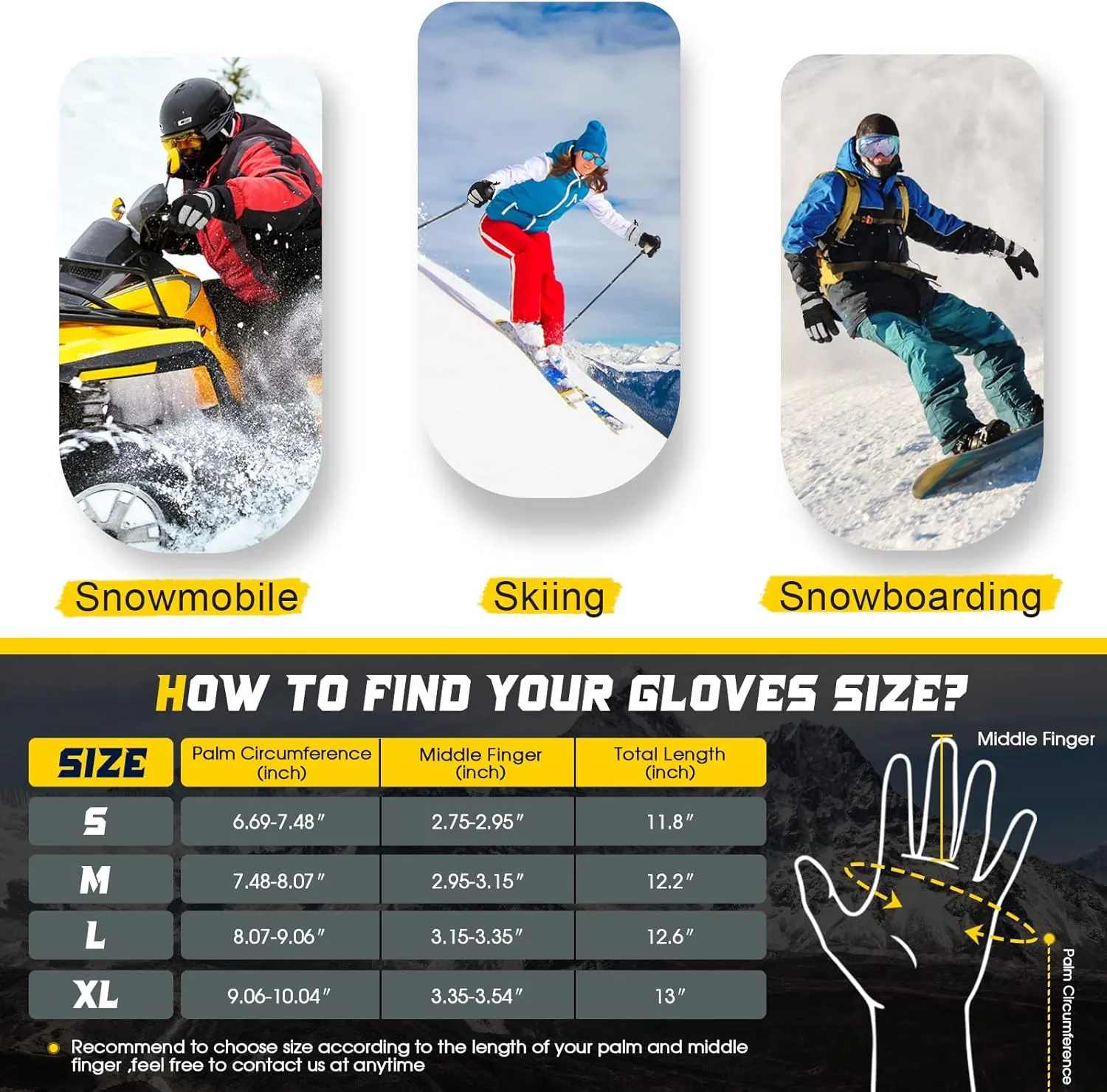 Ski Snow Gloves - 3M Thinsulate Insulated, Warm Winter Snowboard & Snowmobile Gloves for Men & Women - Waterproof & Windproof - Touchscreen Compatible