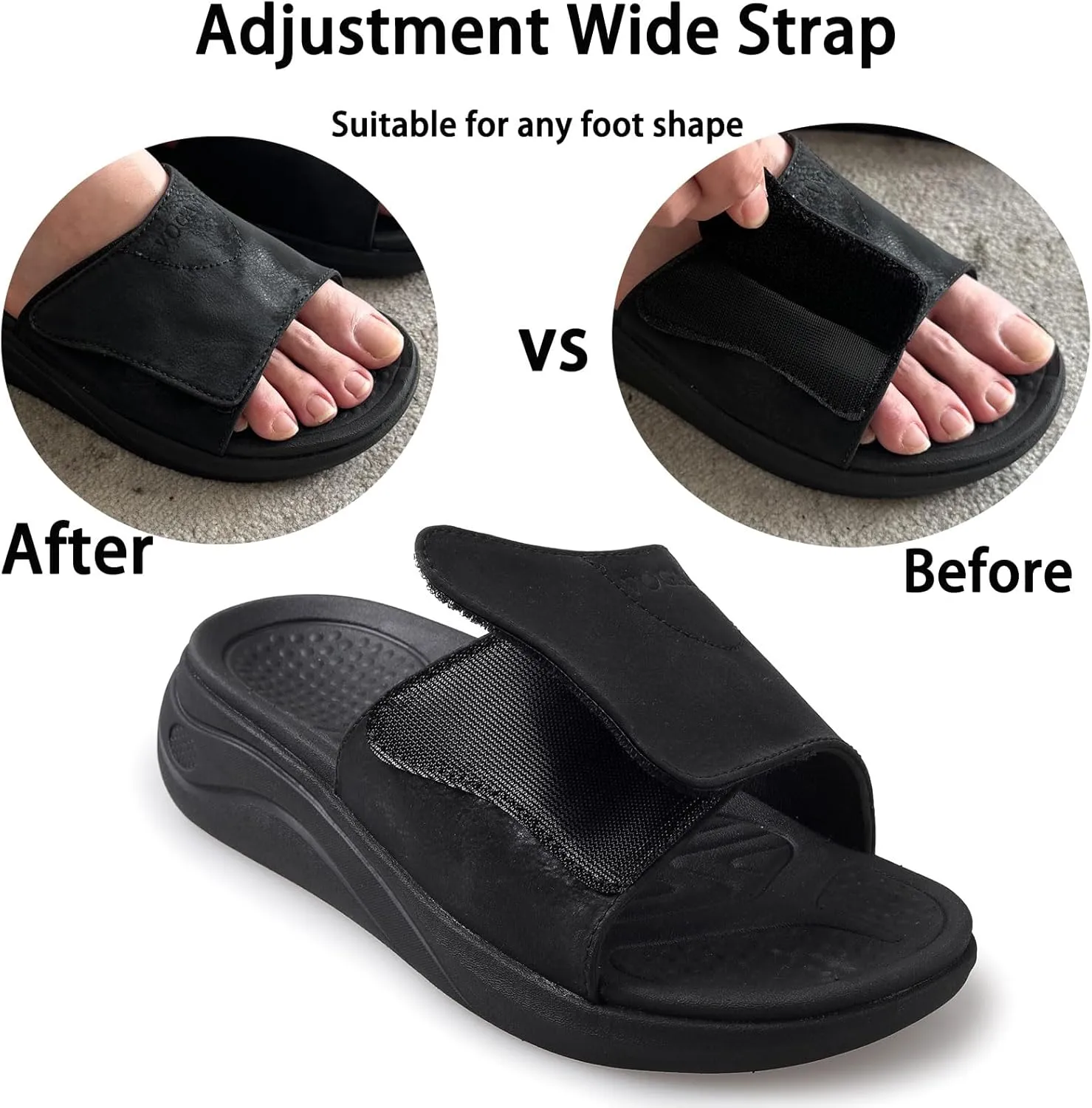 Slide Sandals for Men with Adjustable Width Arch Support Orthotic for Plantar Fasciitis Swollen Feet Pain Relief Neuropathy
