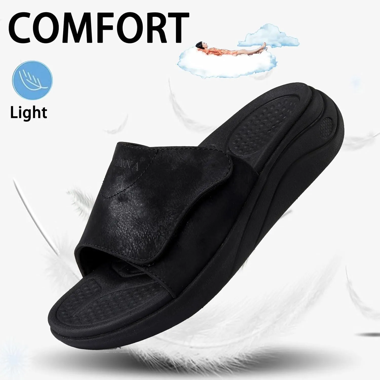 Slide Sandals for Men with Adjustable Width Arch Support Orthotic for Plantar Fasciitis Swollen Feet Pain Relief Neuropathy