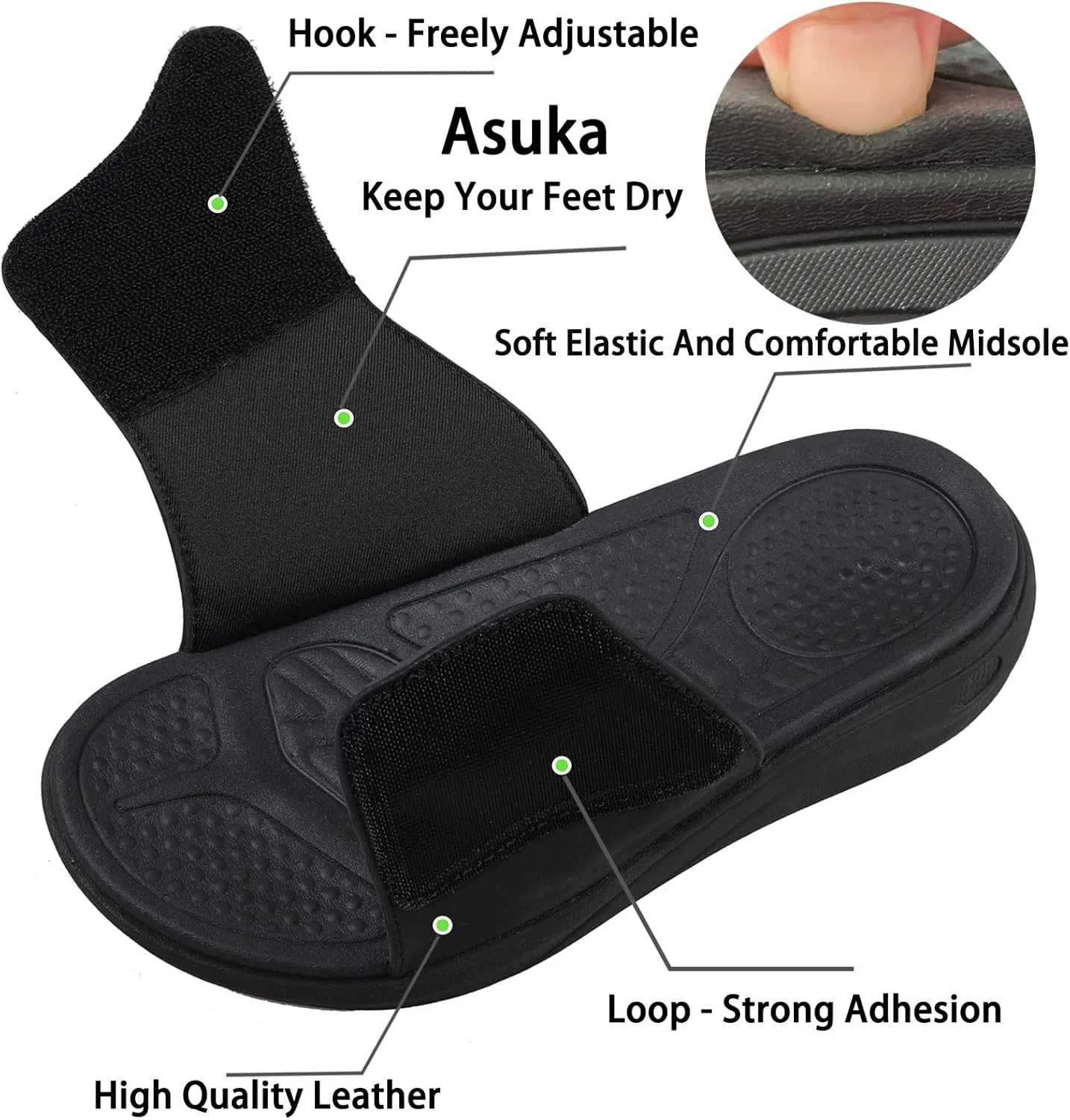 Slide Sandals for Men with Adjustable Width Arch Support Orthotic for Plantar Fasciitis Swollen Feet Pain Relief Neuropathy