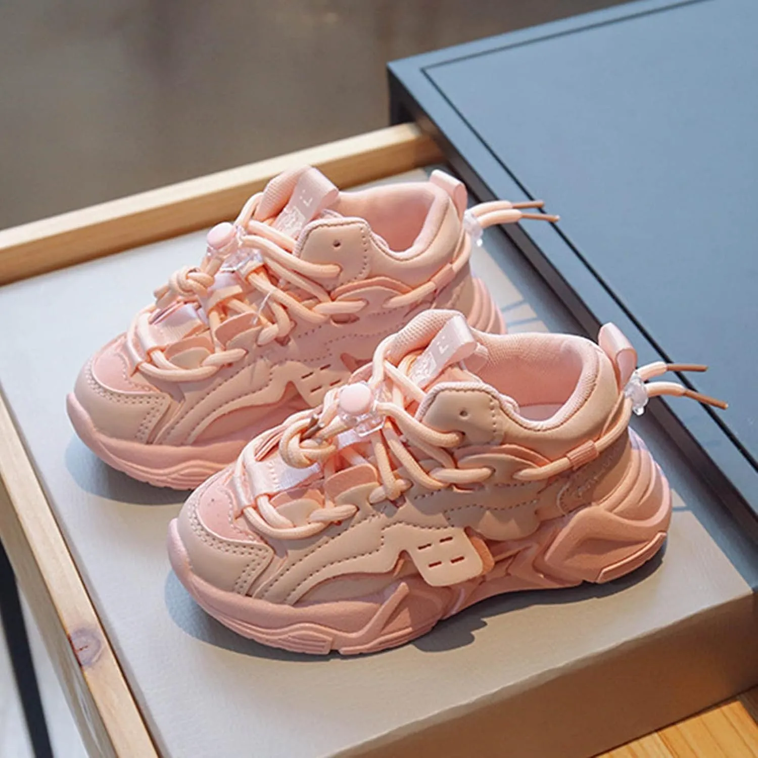 Sneaker Kids Spring and Autumn Children Sports Shoes for Boys and Girls Thick Bottom Non Slip Lace Up Warm Solid Color