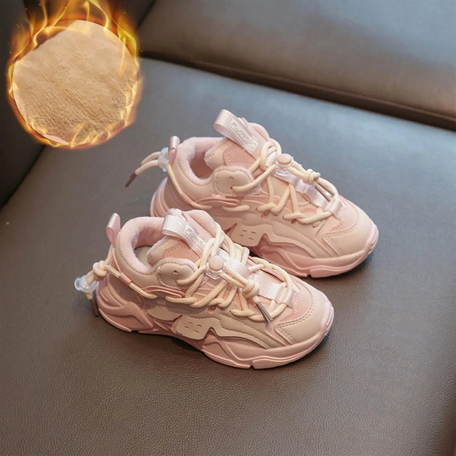 Sneaker Kids Spring and Autumn Children Sports Shoes for Boys and Girls Thick Bottom Non Slip Lace Up Warm Solid Color
