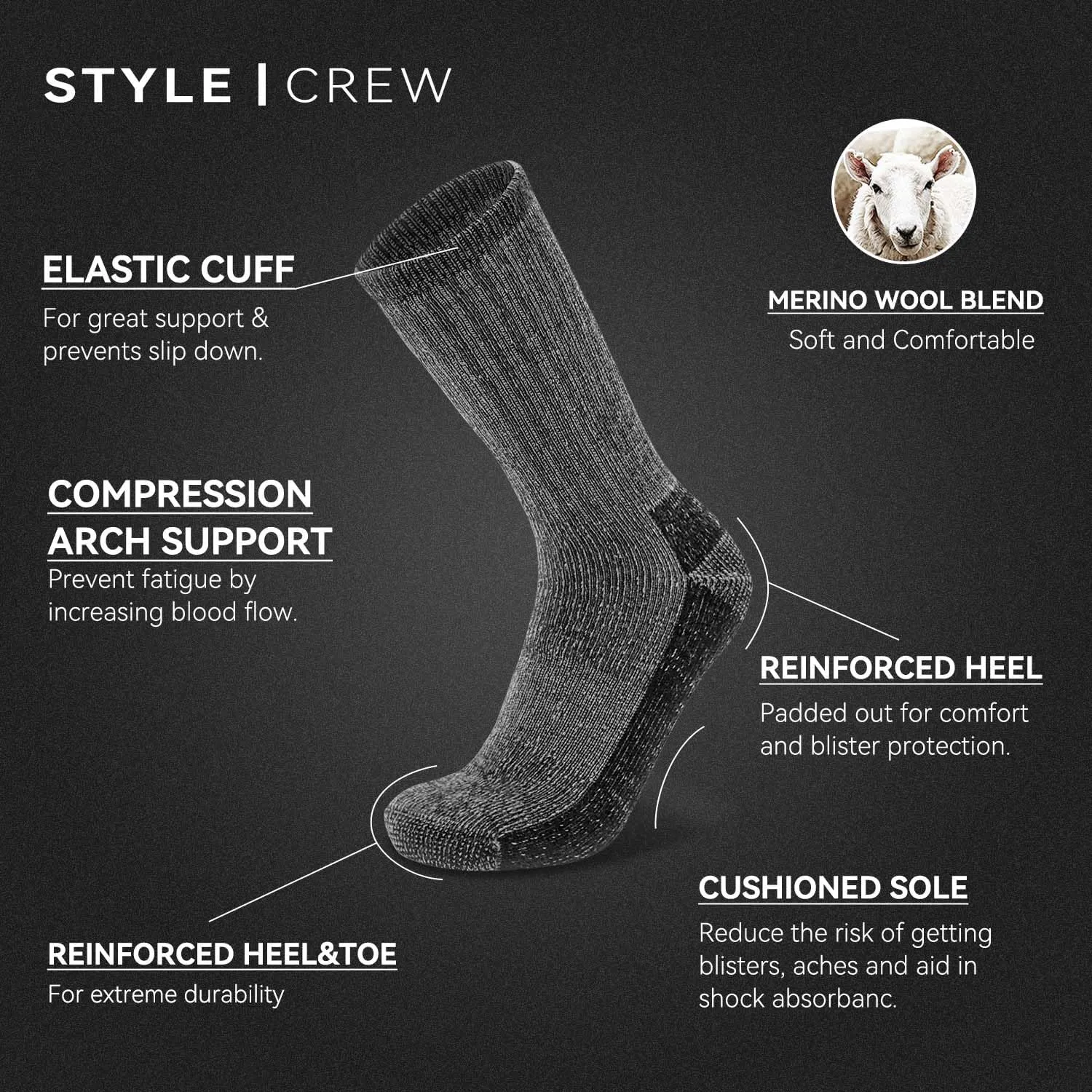Socks Daze Men's Warm Thick Thermal Merino Wool Hiking Socks Women's Thick Cushioned Crew Boot Socks for Winter Cold 3 Pack