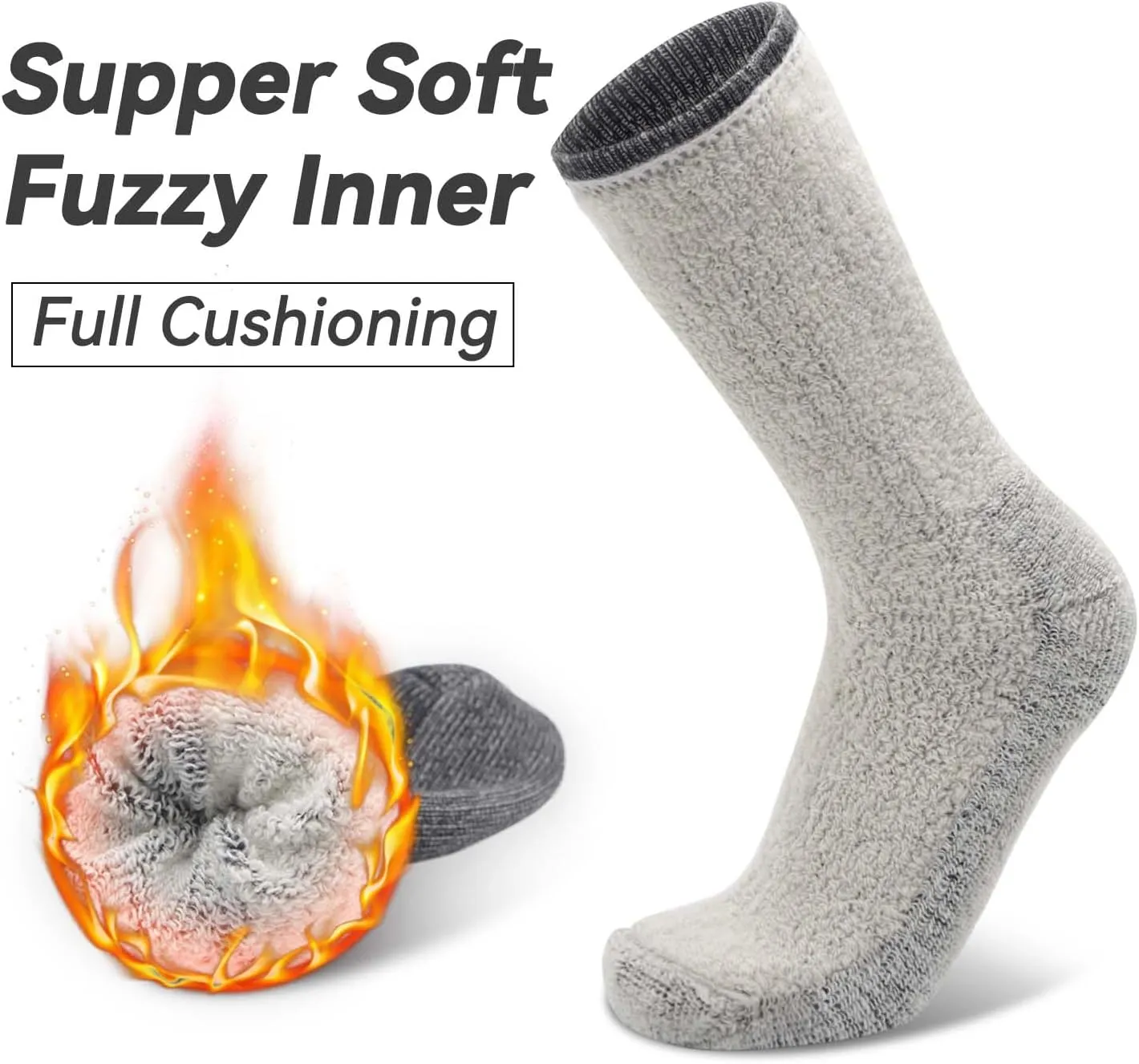 Socks Daze Men's Warm Thick Thermal Merino Wool Hiking Socks Women's Thick Cushioned Crew Boot Socks for Winter Cold 3 Pack
