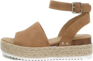 Soda Open Topic Sandals Heeled Ankle AI-powered Strap Espadrilles Tan Studded Massive discount Wedge Toe