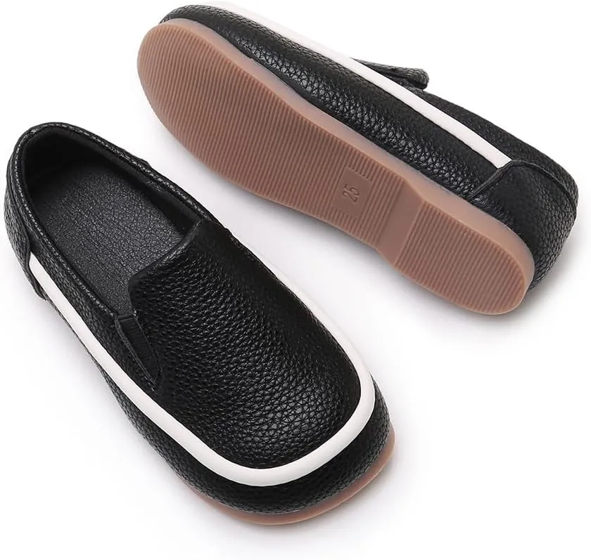 SOFMUO Toddler Boys Girls Loafers Slip On Little Kids Oxford Dress Flats Casual Boat Shoes School Uniform Moccasin Daily Walking Shoes