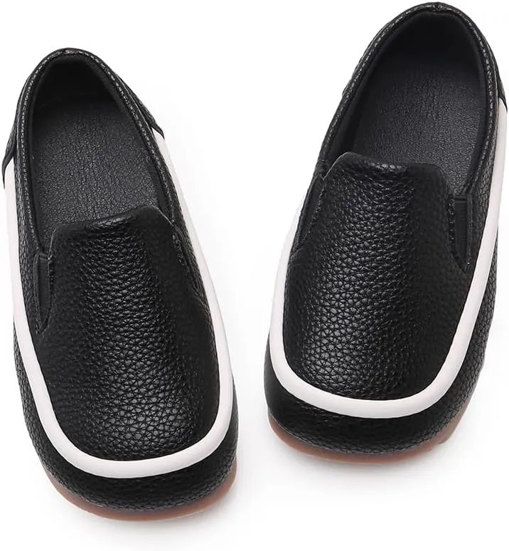 SOFMUO Toddler Boys Girls Loafers Slip On Little Kids Oxford Dress Flats Casual Boat Shoes School Uniform Moccasin Daily Walking Shoes