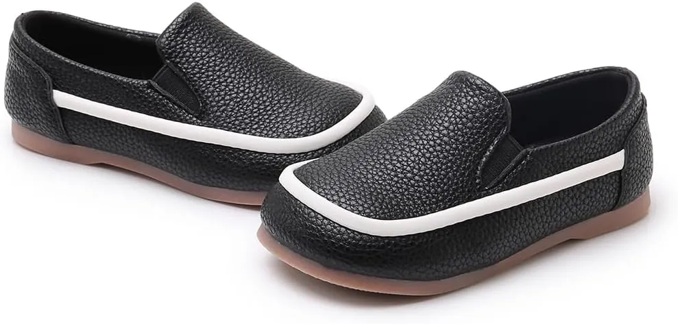 SOFMUO Toddler Boys Girls Loafers Slip On Little Kids Oxford Dress Flats Casual Boat Shoes School Uniform Moccasin Daily Walking Shoes