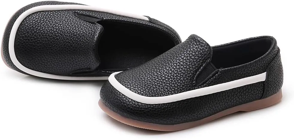 SOFMUO Toddler Boys Girls Loafers Slip On Little Kids Oxford Dress Flats Casual Boat Shoes School Uniform Moccasin Daily Walking Shoes