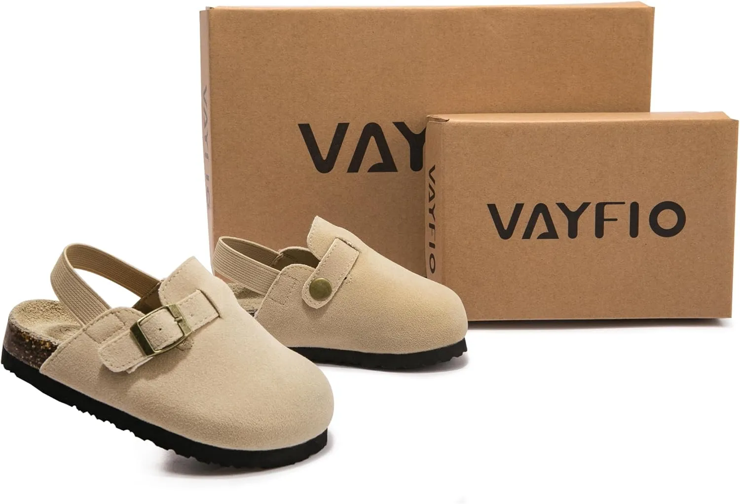 Soft Suede Kids Clogs for Toddlers - Adjustable Buckle Slip-On Mules for Boys & Girls, Featuring Cork Footbeds & Leather Details, Stylish & Comfortable Potato Shoes