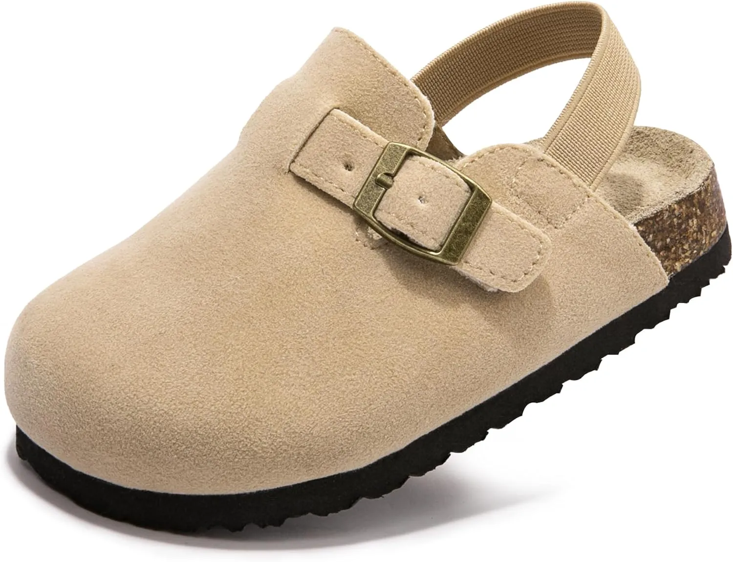 Soft Suede Kids Clogs for Toddlers - Adjustable Buckle Slip-On Mules for Boys & Girls, Featuring Cork Footbeds & Leather Details, Stylish & Comfortable Potato Shoes