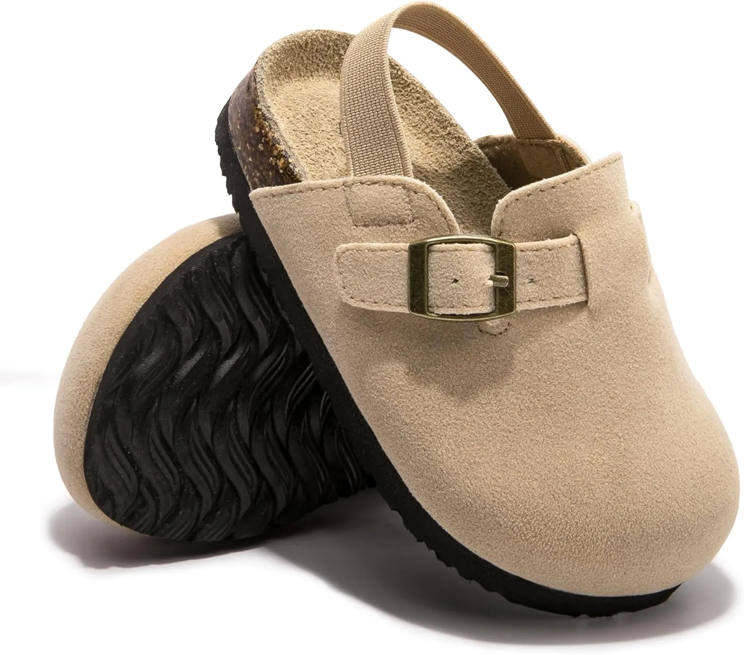 Soft Suede Kids Clogs for Toddlers - Adjustable Buckle Slip-On Mules for Boys & Girls, Featuring Cork Footbeds & Leather Details, Stylish & Comfortable Potato Shoes
